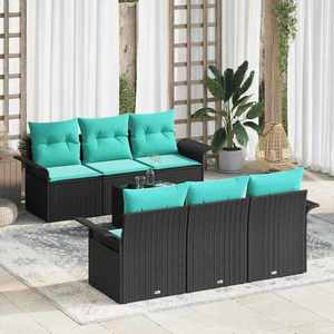 vidaXL Set de canapele pentru grădină cu pernă 7 pcs Negru poliratan imagine