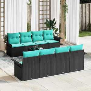 vidaXL Set de canapele pentru grădină cu pernă 9 pcs Negru poliratan imagine