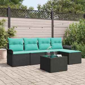 vidaXL Set de canapele pentru grădină cu pernă 6 pcs Negru poliratan imagine
