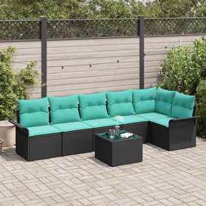 vidaXL Set de canapele pentru grădină cu pernă 7 pcs Negru poliratan imagine