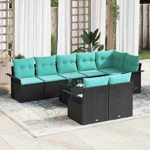 vidaXL Set de canapele pentru grădină cu pernă 9 pcs Negru poliratan imagine