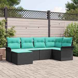 vidaXL Set de canapele pentru grădină cu pernă 6 pcs Negru poliratan imagine