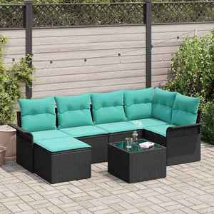 vidaXL Set de canapea cu pernă 7 pcs Negru Rattan poli imagine