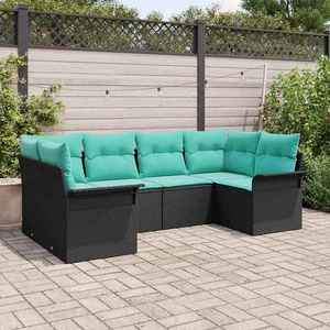 vidaXL Set de canapele pentru grădină cu pernă 6 pcs Negru Rattan poli imagine