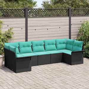vidaXL Set de canapele pentru grădină cu pernă 7 pcs Negru Rattan poli imagine