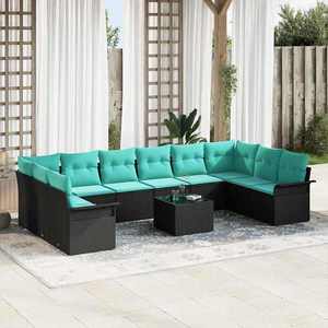 vidaXL Set de canapele pentru grădină 11 pcs Negru Rattan poli imagine
