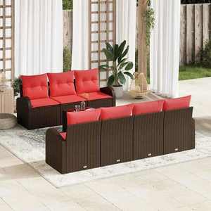vidaXL Set de canapea 8 pcs Maro și roșu Poliester imagine