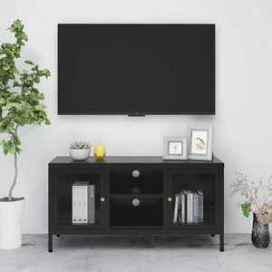 vidaXL Dulap TV, negru, 105x35x52 cm, oțel și sticlă imagine