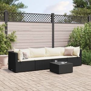 vidaXL Set de masă pentru grădină, 5 piese, negru, poliratan și sticlă imagine