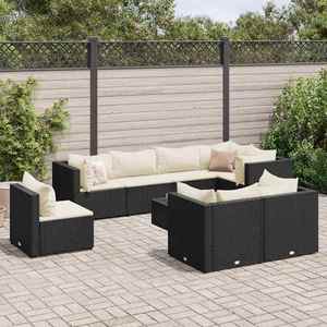 vidaXL Set mobilier de grădină cu perne, 9 piese, negru, poliratan imagine