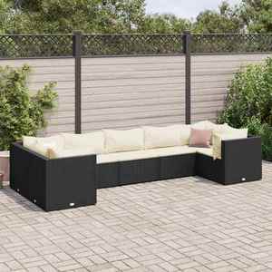 vidaXL Set mobilier de grădină cu perne, 7 piese, negru, poliratan imagine