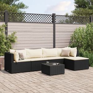 vidaXL Set mobilier de grădină cu perne, 6 piese, negru, poliratan imagine