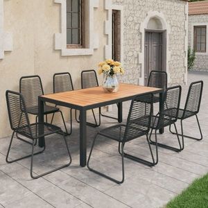 vidaXL Set mobilier de grădină, 9 piese, negru și maro, ratan PVC imagine