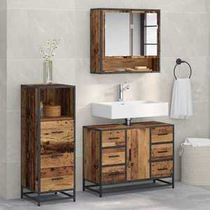 vidaXL Set de mobilier pentru baie 3 pcs Lemn Vechi Lemn compozit imagine