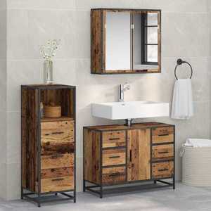 vidaXL Set de mobilier pentru baie 3 pcs Lemn Vechi Lemn compozit imagine