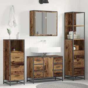vidaXL Set de mobilier pentru baie 4 pcs Lemn vechi Lemn compozit imagine