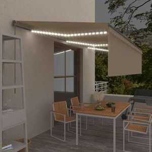 vidaXL Copertină retractabilă manual cu stor&LED, crem, 6x3 m imagine