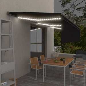 vidaXL Copertină automată cu stor senzor vânt LED, antracit, 6x3 m imagine