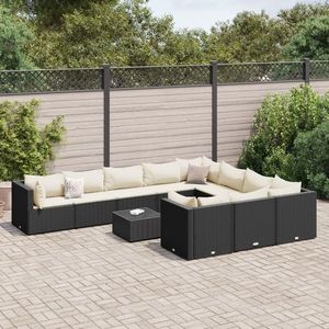vidaXL Set canapele de grădină cu perne, 11 piese, negru, poliratan imagine