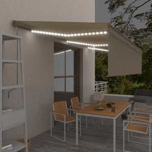 vidaXL Copertină automată cu stor senzor vânt LED, crem, 6x3 m imagine