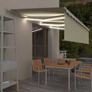 vidaXL Copertină retractabilă manual cu stor&LED, crem, 6x3 m imagine