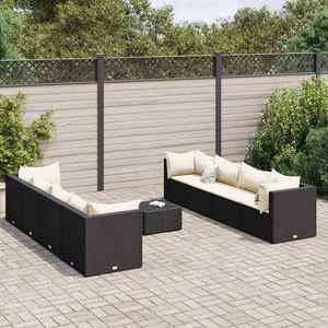 vidaXL Set mobilier de grădină cu perne, 9 piese, negru, poliratan imagine