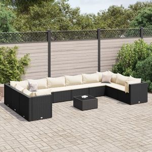 vidaXL Set mobilier de grădină cu perne, 11 piese, negru, poliratan imagine