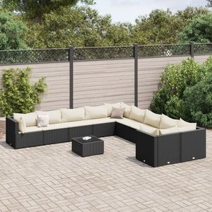vidaXL Set canapele de grădină cu perne, 11 piese, negru, poliratan imagine