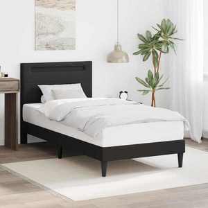 vidaXL Cadru de pat cu benzi LED Negru 90 x 200 cm Piele artificială imagine
