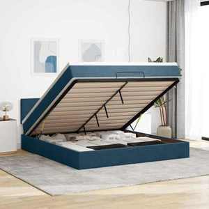 vidaXL Cadru de pat otoman cu saltea Albastru închis 160x200cm catifea imagine