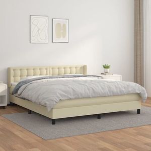 vidaXL Pat box spring cu saltea, crem, 160x200 cm, piele ecologică imagine