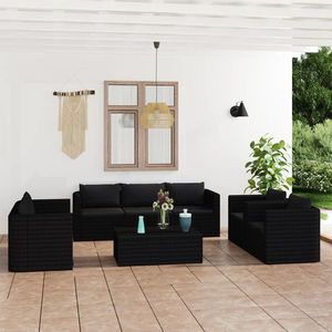 vidaXL Set mobilier de grădină cu perne, 9 piese, negru, poliratan imagine