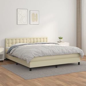 vidaXL Pat box spring cu saltea, crem, 160x200 cm, piele ecologică imagine