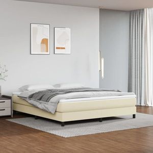 vidaXL Pat box spring cu saltea, crem, 160x200 cm, piele ecologică imagine
