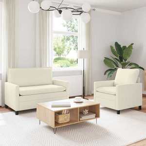 vidaXL Set de canapea 2 pcs Crem Țesătură imagine