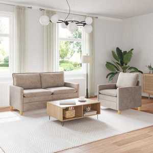 vidaXL Set de canapea 2 pcs Bej Poliester imagine