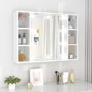 vidaXL Dulap cu oglindă și LED, alb extralucios, 76x15x55 cm imagine