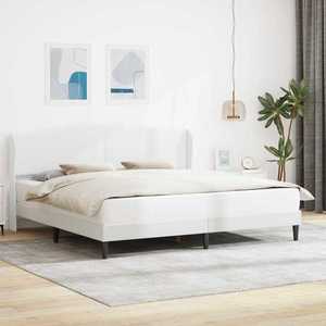 vidaXL Cadru de pat cu headboard Alb 200 x 200 cm Piele artificială imagine