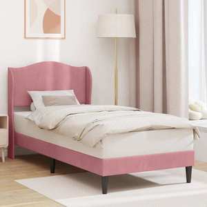 vidaXL Cadru de pat cu headboard Roz 90 x 200 cm Catifea imagine