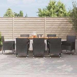 vidaXL Set mobilier de grădină cu perne, 9 piese, negru, poliratan imagine