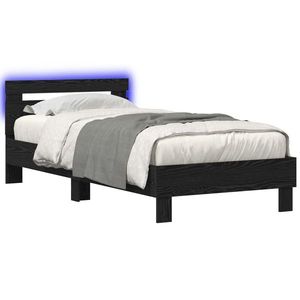 vidaXL Cadru de pat cu LED Stejar Negru 80 x 200 cm Lemn prelucrat imagine