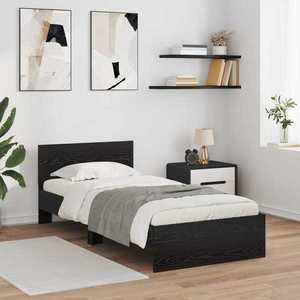 vidaXL Cadru de pat cu LED Stejar Negru 80 x 200 cm Lemn prelucrat imagine