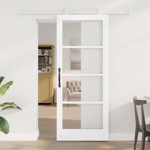 vidaXL Ușă glisantă ORKDAL Alb 83 x 202 cm Lemn masiv de pin și sticlă imagine