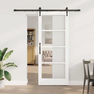 vidaXL Ușă glisantă Alb 83 x 202 cm Lemn masiv de pin și sticlă imagine