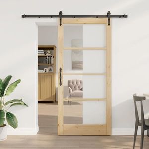 vidaXL Ușă glisantă natural 93 x 202 cm Lemn masiv de pin și sticlă imagine