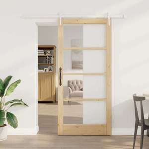 vidaXL Ușă glisantă natural 93 x 202 cm Lemn masiv de pin și sticlă imagine