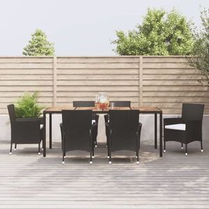 vidaXL Set mobilier de grădină cu perne, 7 piese, negru, poliratan imagine