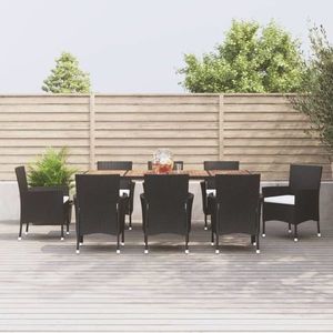 vidaXL Set mobilier de grădină cu perne, 9 piese, negru, poliratan imagine