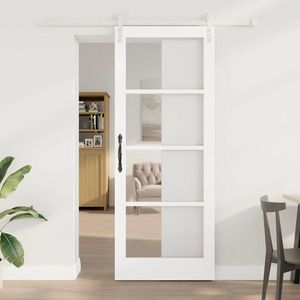vidaXL Ușă glisantă ORKDAL Alb 83 x 211 cm Lemn masiv de pin și sticlă imagine