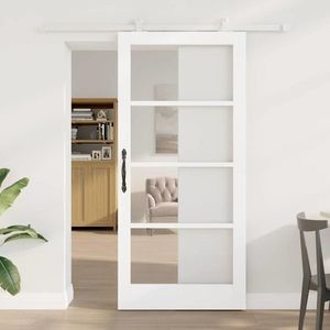 vidaXL Ușă glisantă ORKDAL Alb 93 x 202 cm Lemn masiv de pin și sticlă imagine